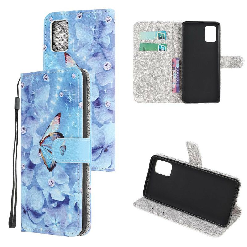 Kožené Puzdro Samsung Galaxy A41 Strappy Diamond Butterflies