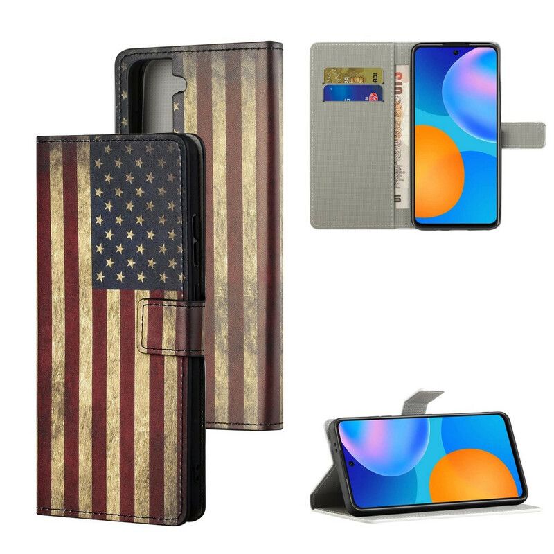 Kožené Puzdro Samsung Galaxy S21 5G Americká Vlajka