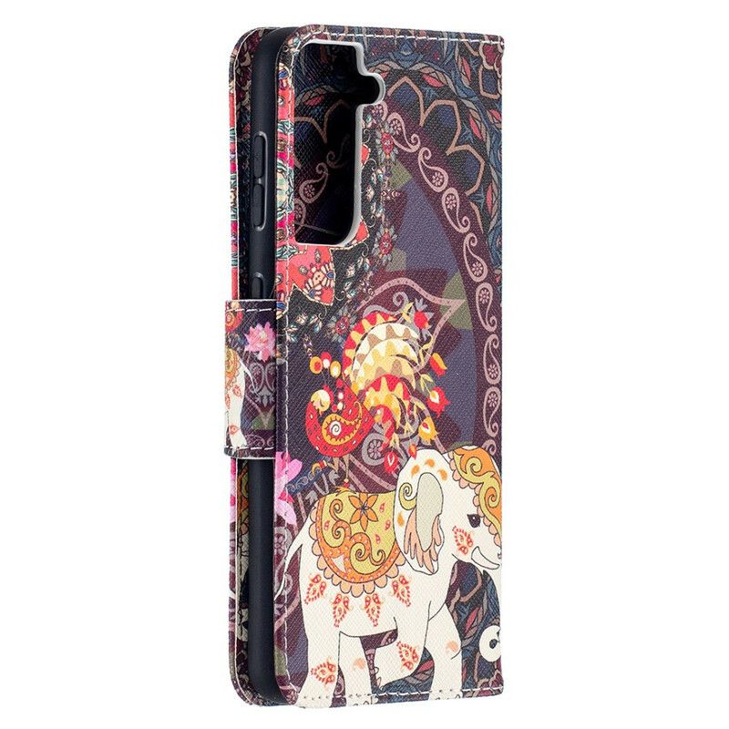 Kožené Puzdro Samsung Galaxy S21 5G Mandala Etnických Slonov