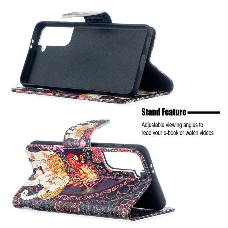 Kožené Puzdro Samsung Galaxy S21 5G Mandala Etnických Slonov