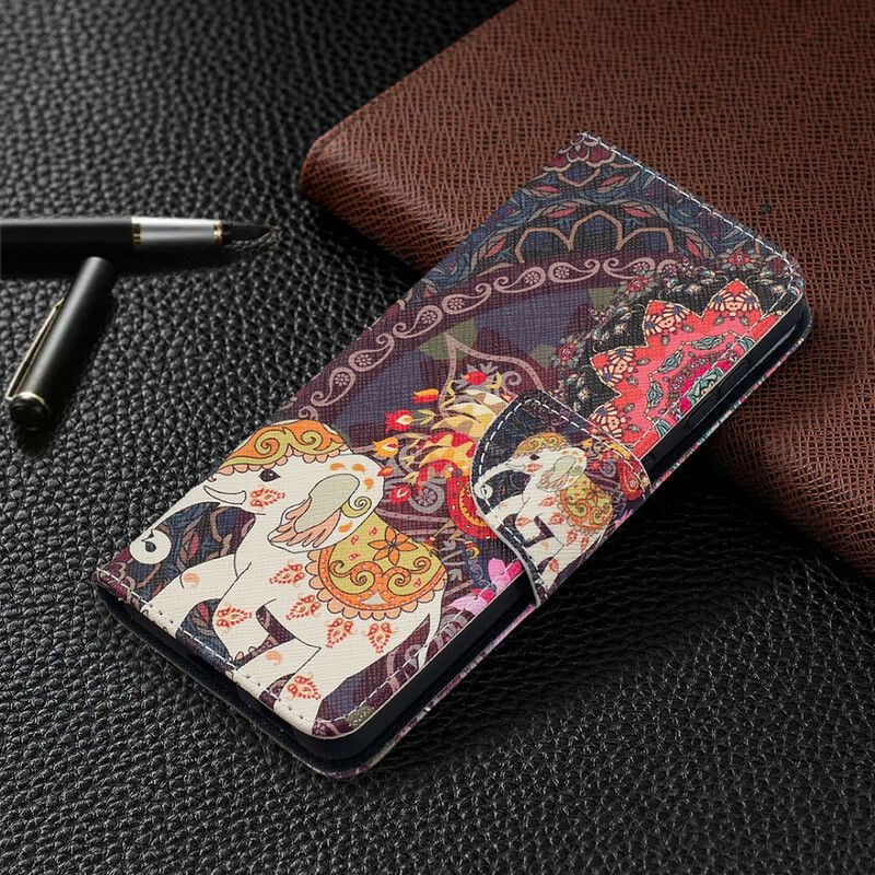 Kožené Puzdro Samsung Galaxy S21 5G Mandala Etnických Slonov