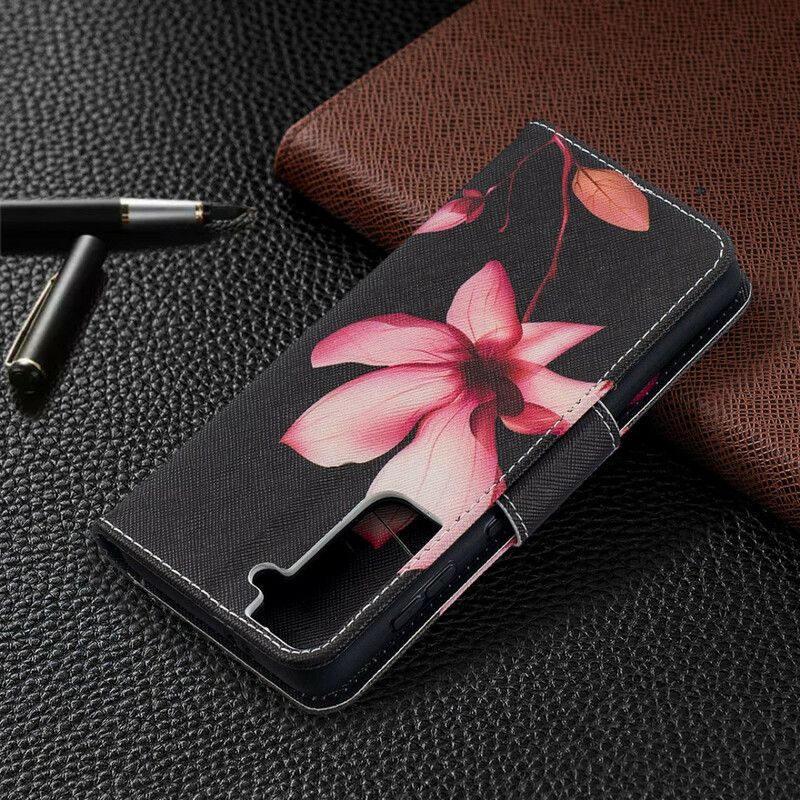 Kožené Puzdro Samsung Galaxy S21 5G Ružový Kvet