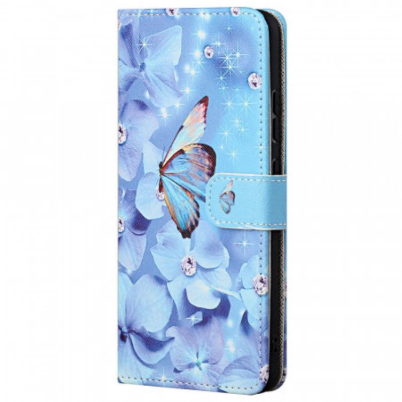 Peňaženkový Kryt Poco M4 Pro 5G Strappy Diamond Butterflies