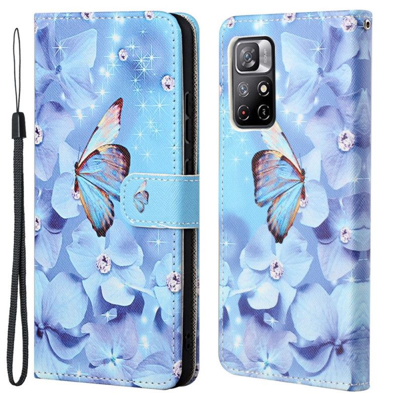 Peňaženkový Kryt Poco M4 Pro 5G Strappy Diamond Butterflies