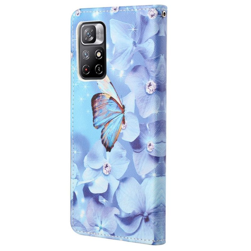 Peňaženkový Kryt Poco M4 Pro 5G Strappy Diamond Butterflies