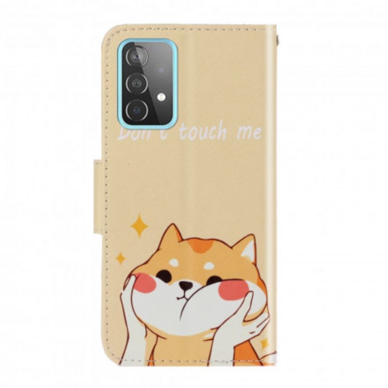 Kožené Puzdro Samsung Galaxy A52 4G / A52 5G / A52s 5G Cat Don't Touch Me S Popruhom