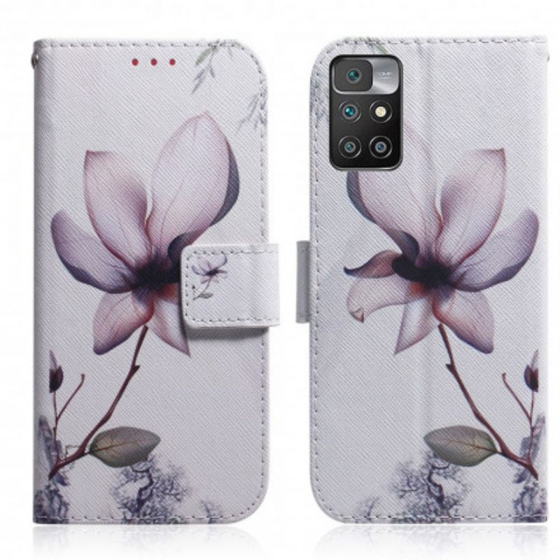 Kožené Puzdro Xiaomi Redmi 10 Kvet Dusty Pink