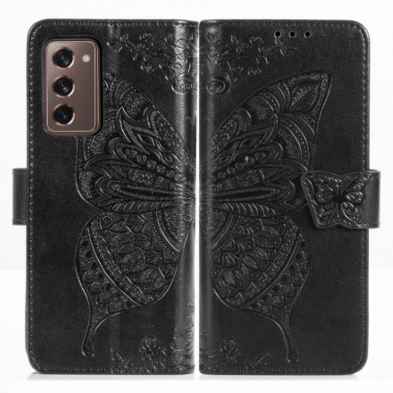 Kožené Puzdro Samsung Galaxy Z Fold 2 Dizajn Motýľa So Šnúrkou