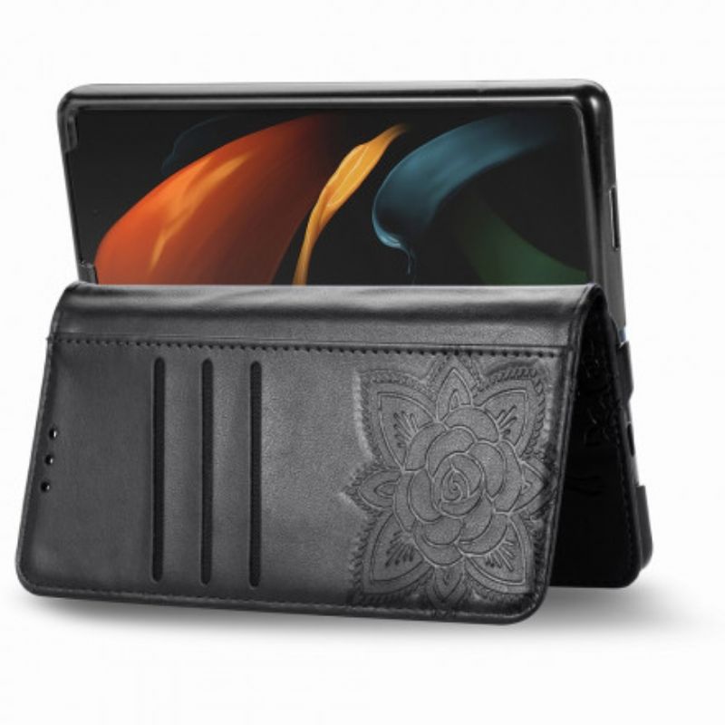 Kožené Puzdro Samsung Galaxy Z Fold 2 Dizajn Motýľa So Šnúrkou