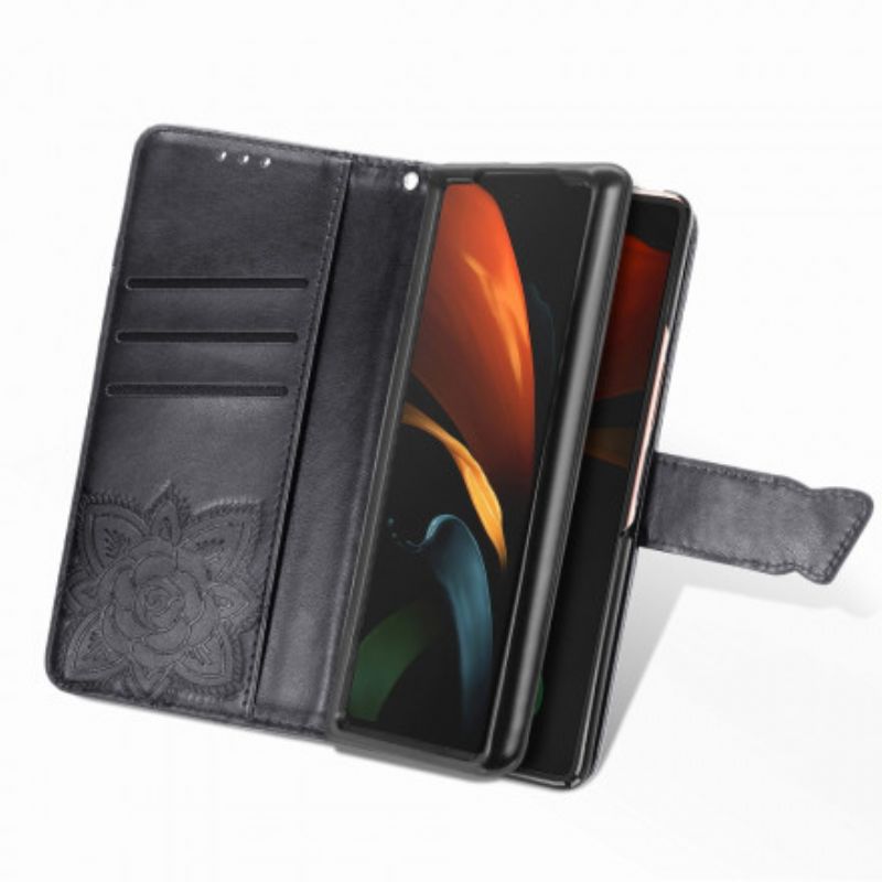 Kožené Puzdro Samsung Galaxy Z Fold 2 Dizajn Motýľa So Šnúrkou