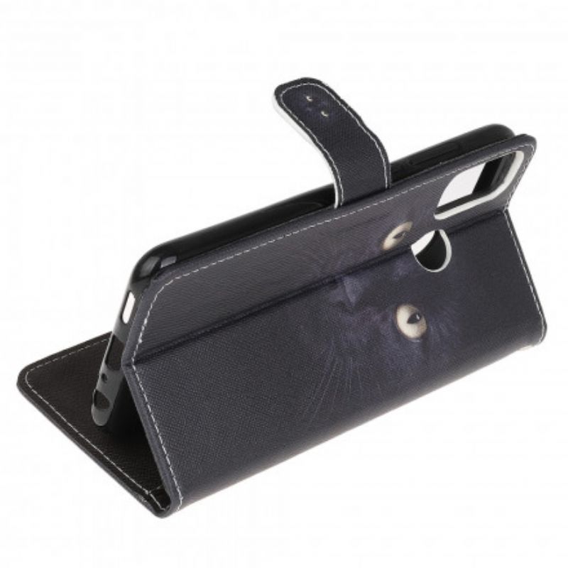 Kožené Puzdro Moto G50 Strappy Black Cat Eyes