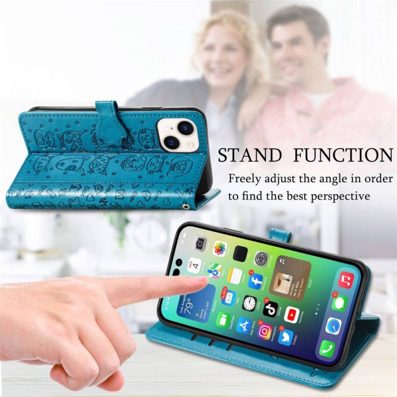 Kožené Puzdro iPhone 14 Animované Zvieratá