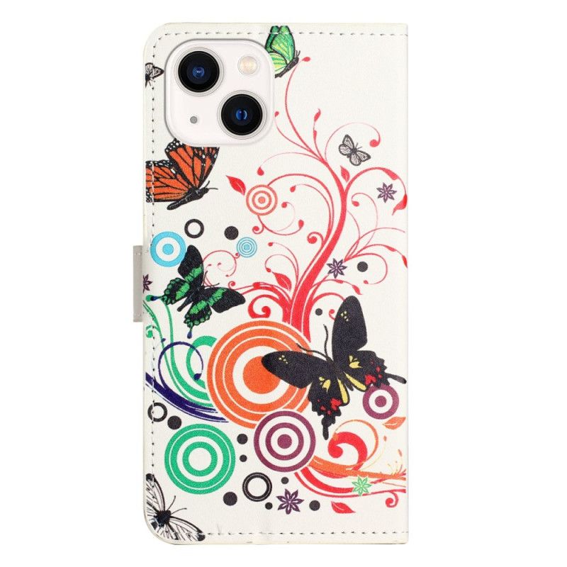 Kožené Puzdro iPhone 14 Motýle
