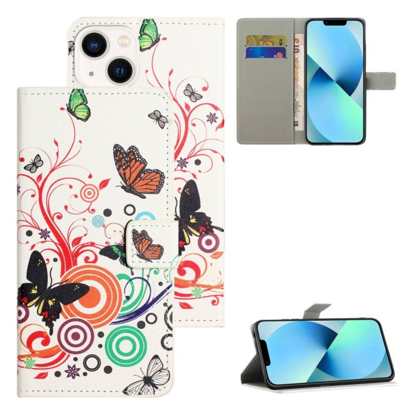 Kožené Puzdro iPhone 14 Motýle