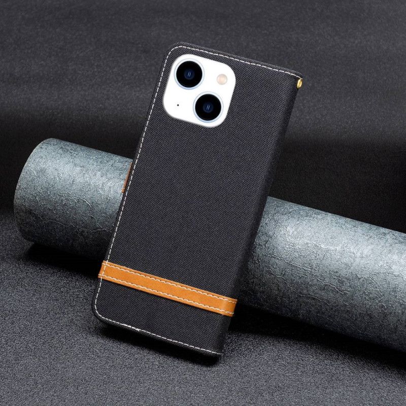 Kožené Puzdro iPhone 14 Remienok S Látkovým A Koženým Efektom