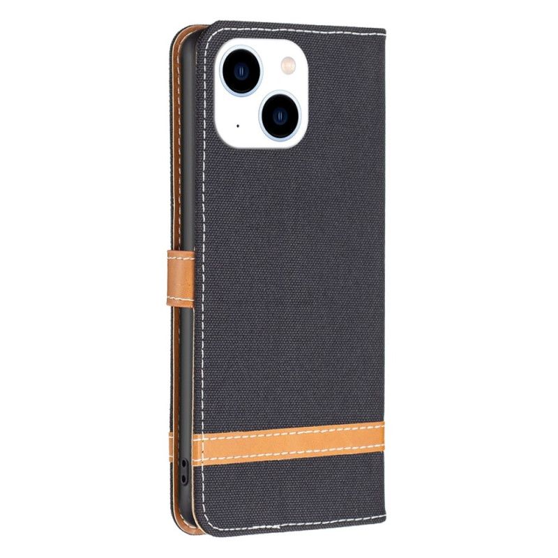 Kožené Puzdro iPhone 14 Remienok S Látkovým A Koženým Efektom