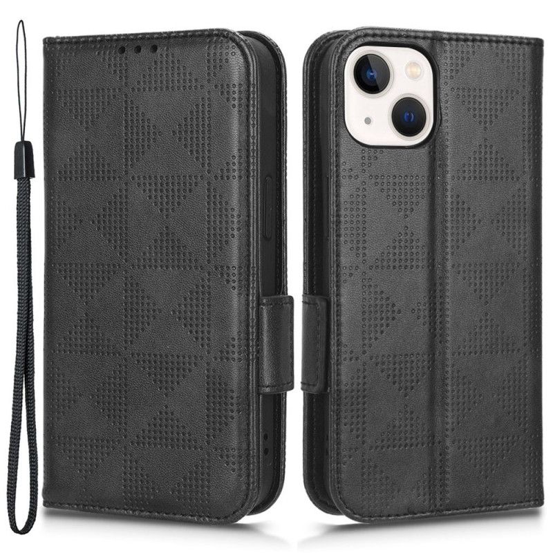 Kožené Puzdro iPhone 14 Trojuholníky So Šnúrkou