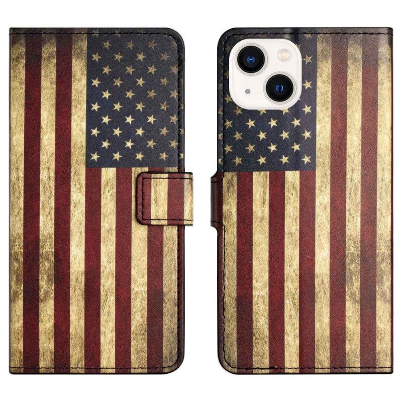 Peňaženkový Kryt iPhone 14 Vintage Americká Vlajka
