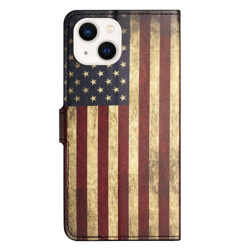 Peňaženkový Kryt iPhone 14 Vintage Americká Vlajka