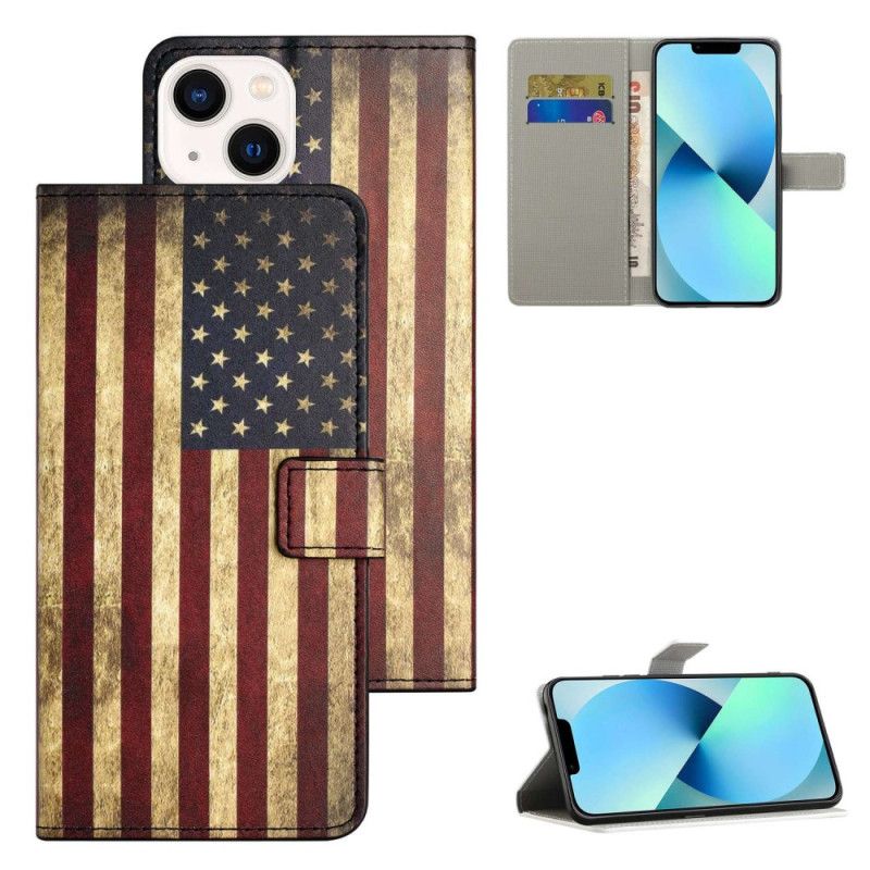 Peňaženkový Kryt iPhone 14 Vintage Americká Vlajka