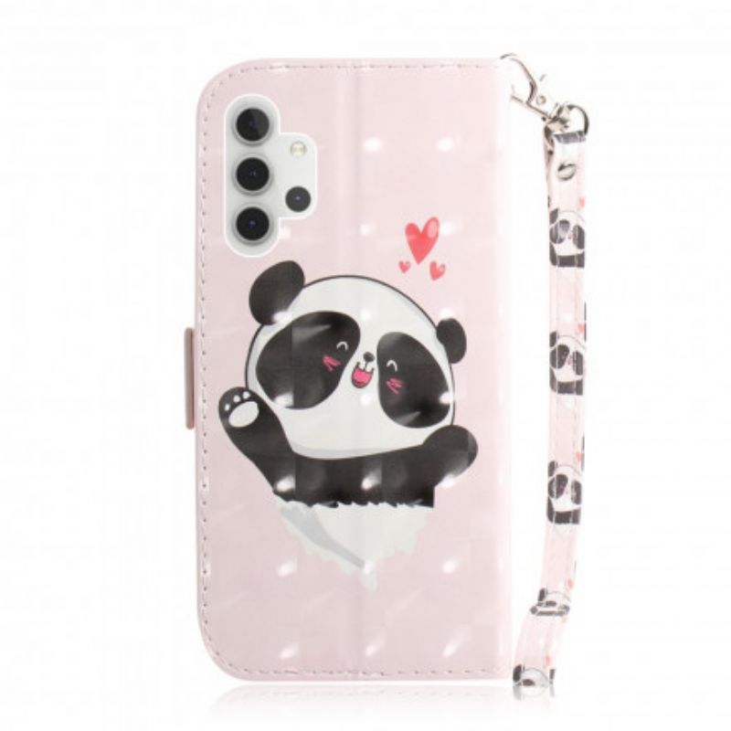Kožené Puzdro Samsung Galaxy A32 5G Panda Love With Lanyard
