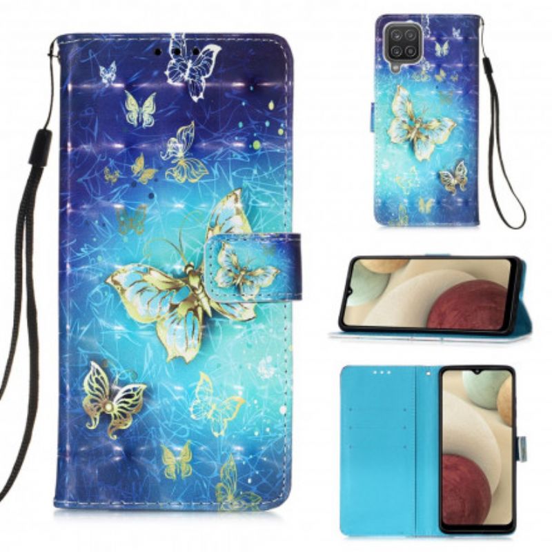 Flipové Puzdro Samsung Galaxy M12 / A12 Zlaté Motýle