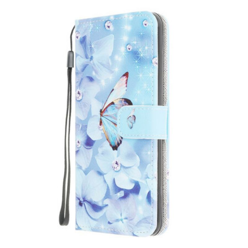Kožené Puzdro Samsung Galaxy M12 / A12 Strappy Diamond Butterflies