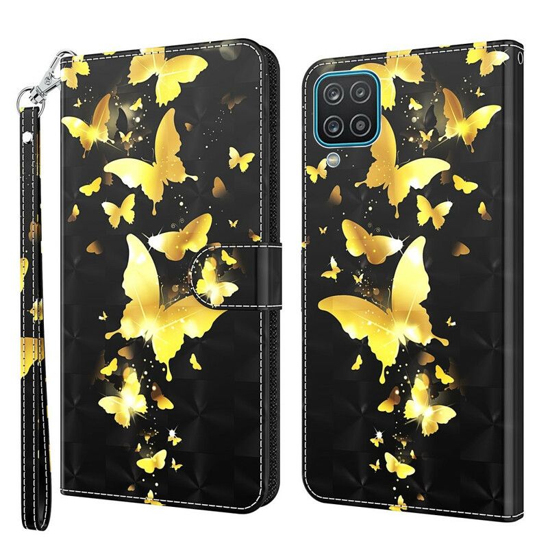 Kožené Puzdro Samsung Galaxy M12 / A12 Žlté Motýle