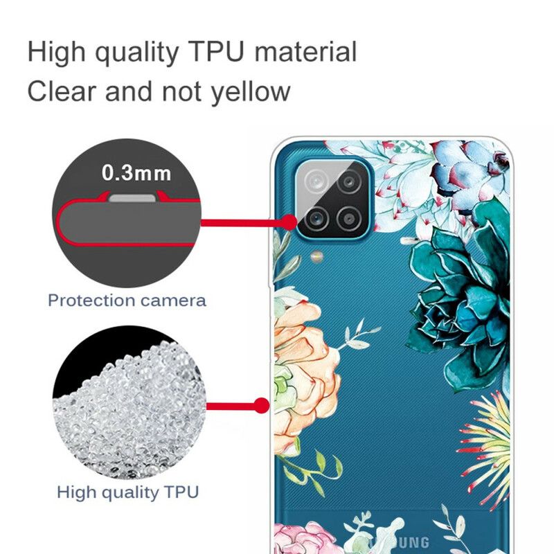 Kryt Samsung Galaxy M12 / A12 Bezšvové Akvarelové Kvety
