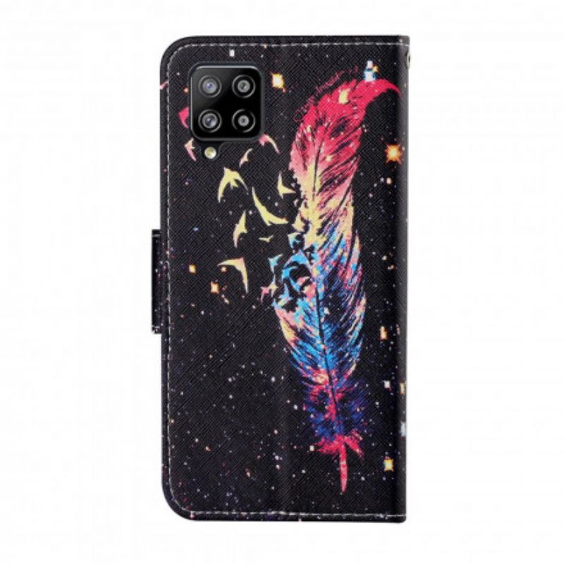 Peňaženkový Kryt Samsung Galaxy M12 / A12 Farebné Pierko S Remienkom