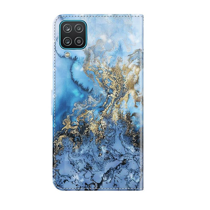 Peňaženkový Kryt Samsung Galaxy M12 / A12 Svetlý Bodový Mramorový Dizajn So Šnúrkou