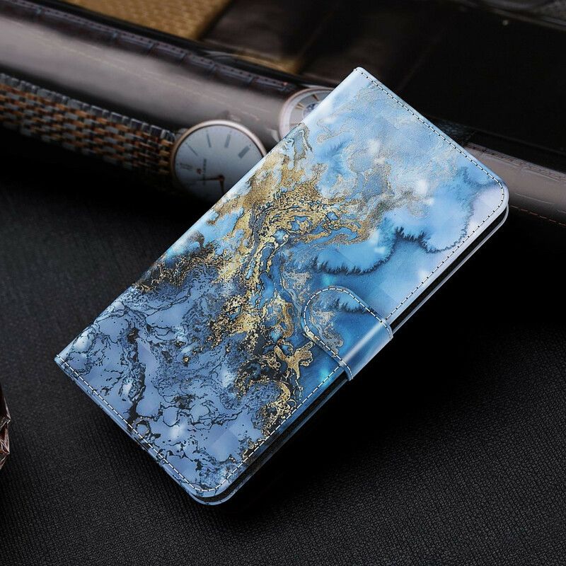 Peňaženkový Kryt Samsung Galaxy M12 / A12 Svetlý Bodový Mramorový Dizajn So Šnúrkou
