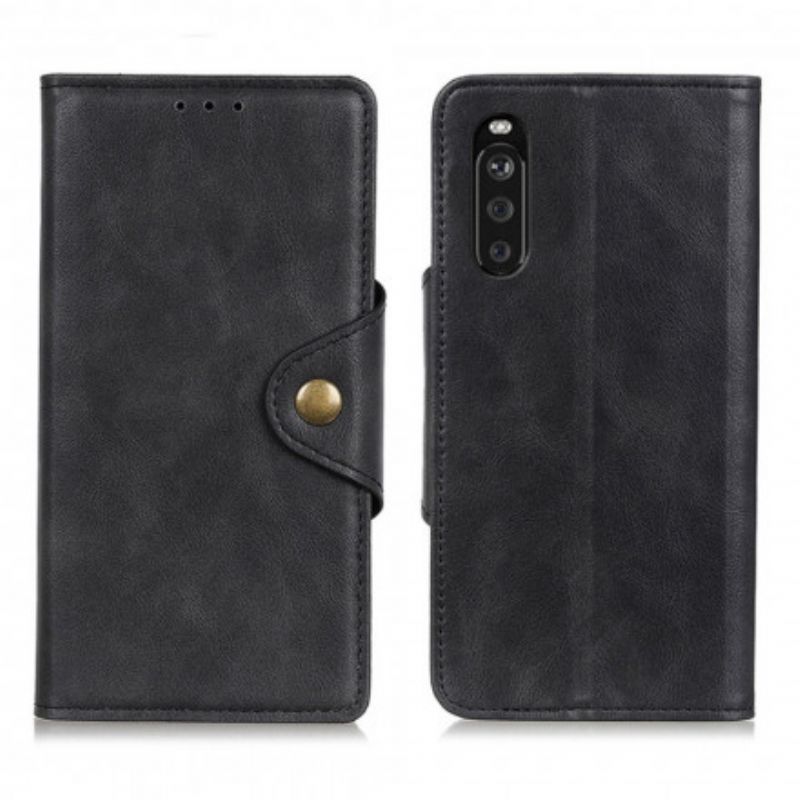 Kožené Puzdro Sony Xperia 5 III Vintage Gombík Z Umelej Kože