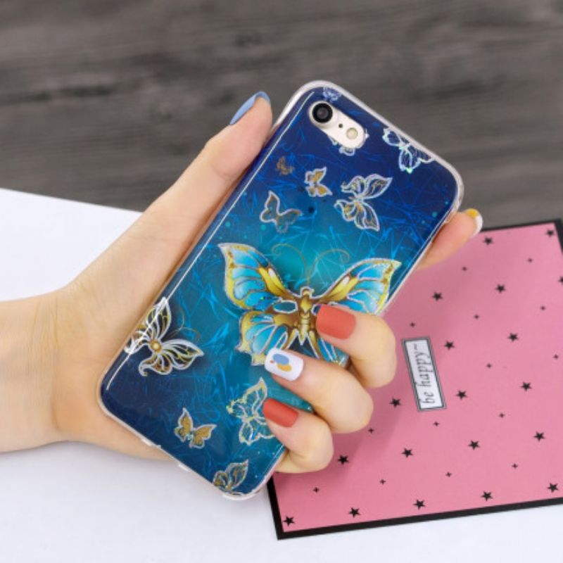 Kryt iPhone SE 3 / SE 2 / 8 / 7 Motýle S Trblietavým Dizajnom