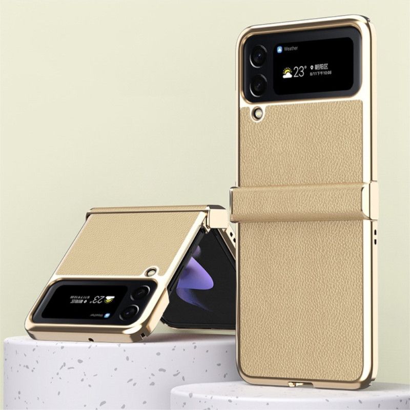 Flipové Puzdro Samsung Galaxy Z Flip 4 Kožené Puzdro Kožené Kovové Hrany Litchi