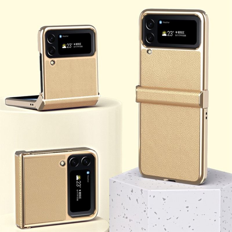 Flipové Puzdro Samsung Galaxy Z Flip 4 Kožené Puzdro Kožené Kovové Hrany Litchi