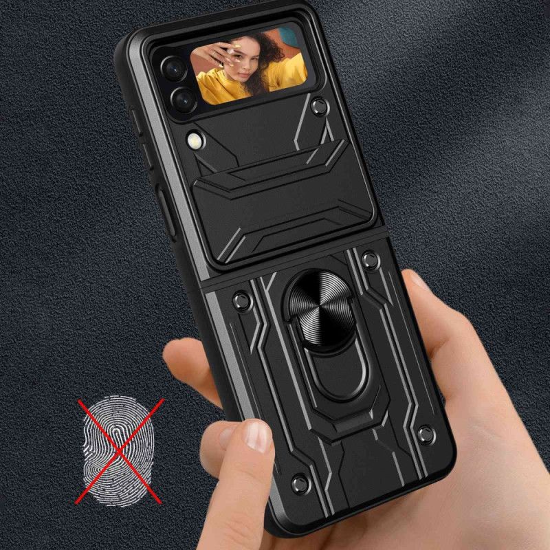 Flipové Puzdro Samsung Galaxy Z Flip 4 Kožené Puzdro Kryt Objektívu S Podporným Krúžkom