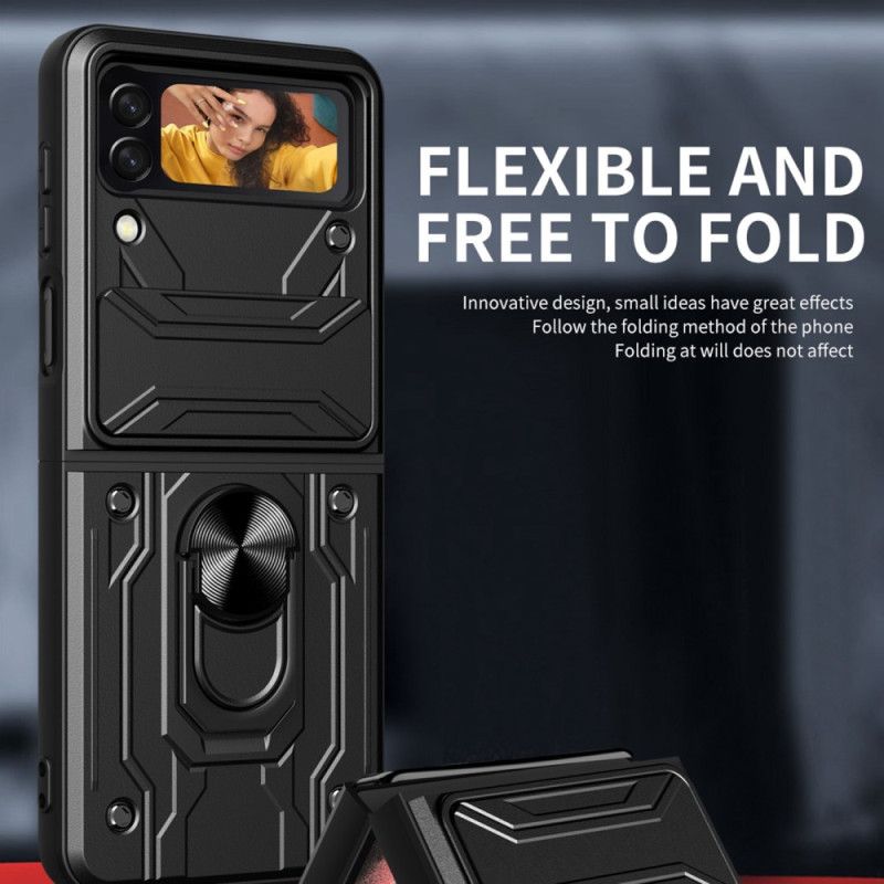 Flipové Puzdro Samsung Galaxy Z Flip 4 Kožené Puzdro Kryt Objektívu S Podporným Krúžkom