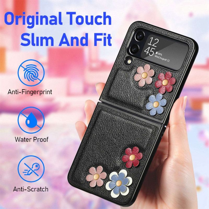 Flipové Puzdro Samsung Galaxy Z Flip 4 Kožené Puzdro Kvety Z Umelej Kože
