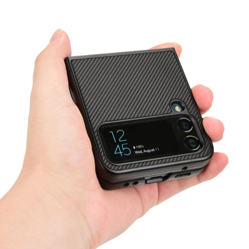 Flipové Puzdro Samsung Galaxy Z Flip 4 Kožené Puzdro Textúra Uhlíkových Vlákien S Efektom Kože