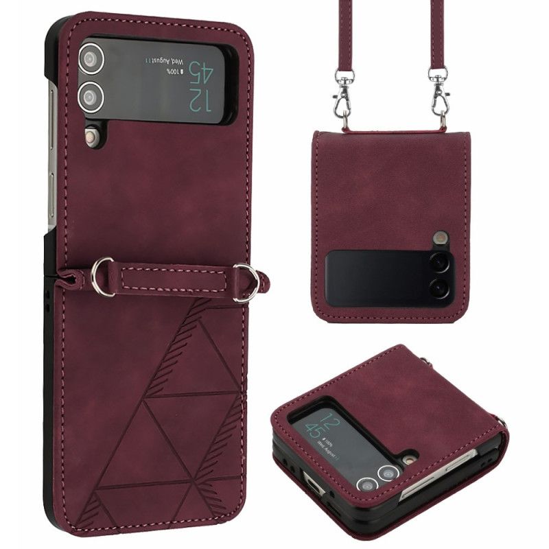 Flipové Puzdro Samsung Galaxy Z Flip 4 Kožené Puzdro Trojuholníky S Ramenným Popruhom