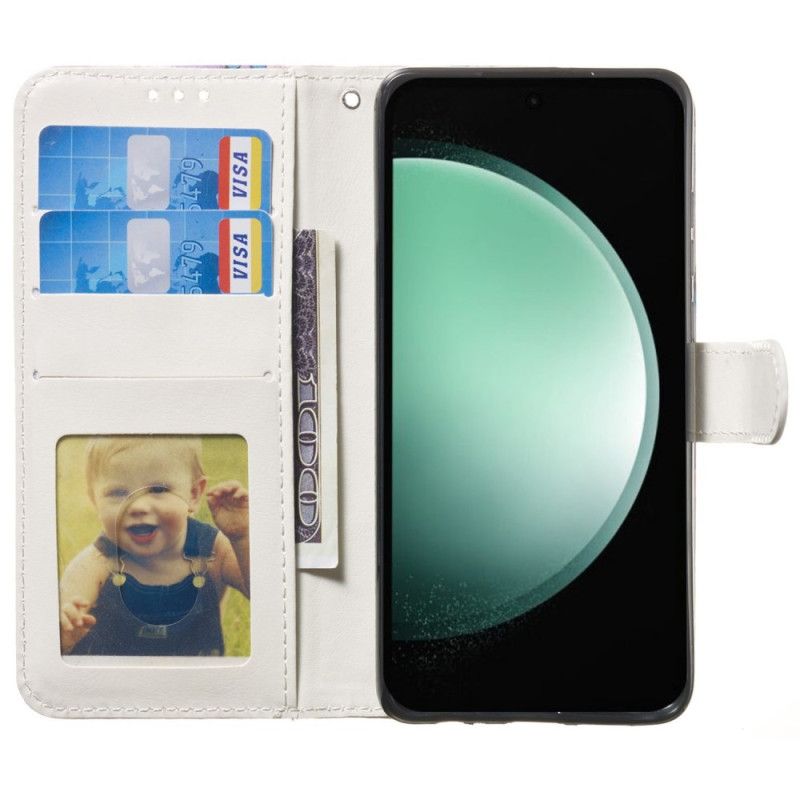 Puzdro iPhone 16 Pro Max Motýle A Fialové Kvety S Remienkom