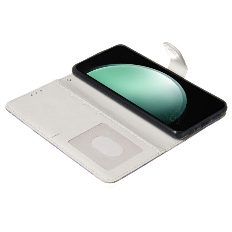 Puzdro iPhone 16 Pro Max Motýle A Fialové Kvety S Remienkom