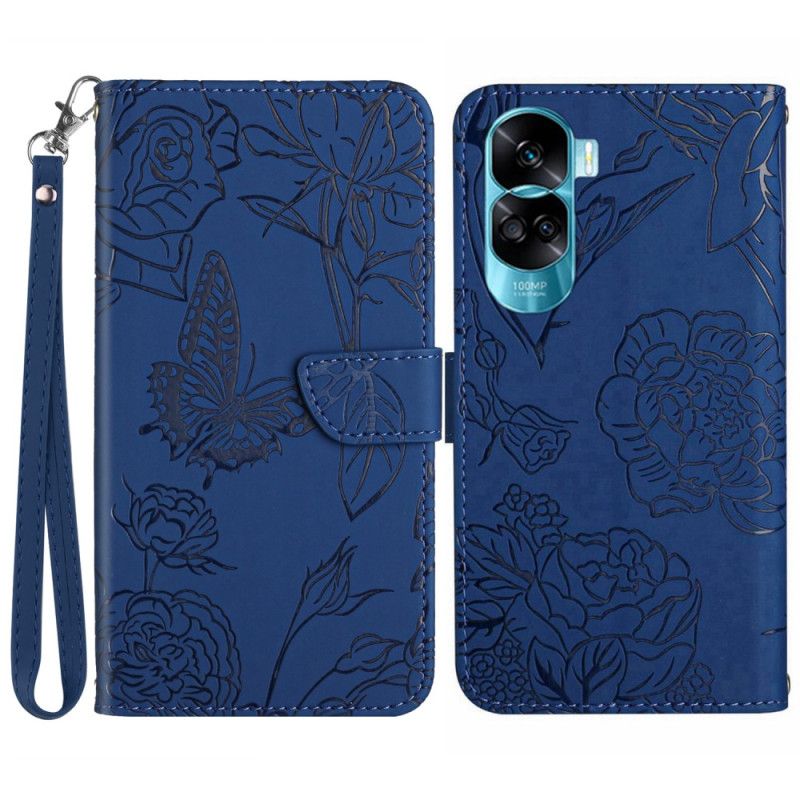 Kožené Puzdro Honor 90 Lite Motýle Na Šnúrke