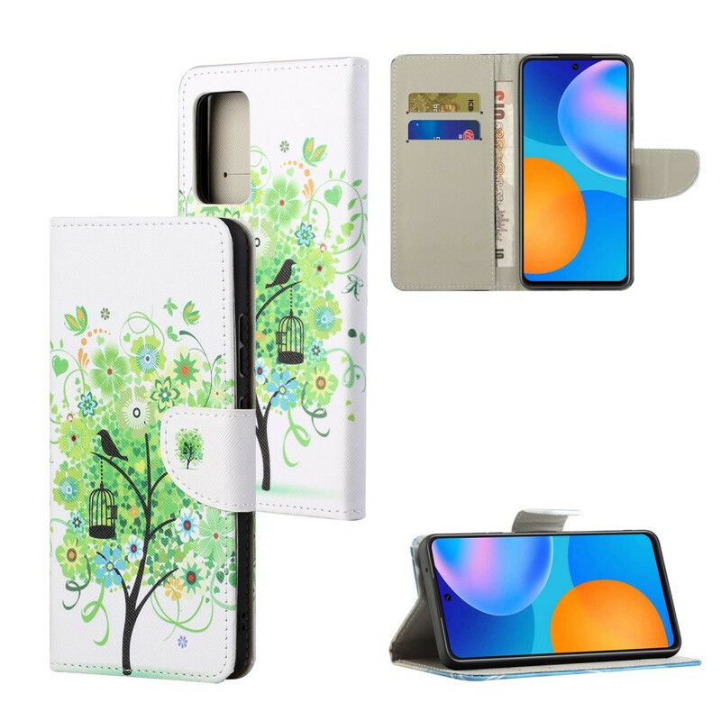 Kožené Puzdro Xiaomi Redmi Note 10 5G Zelený Listový Strom