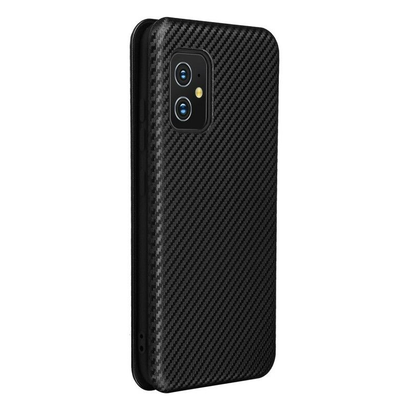 Flipové Puzdro Asus Zenfone 8 Kožené Puzdro Uhlíkové Vlákno S Oporným Krúžkom