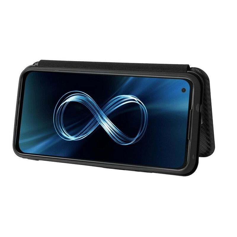 Flipové Puzdro Asus Zenfone 8 Kožené Puzdro Uhlíkové Vlákno S Oporným Krúžkom
