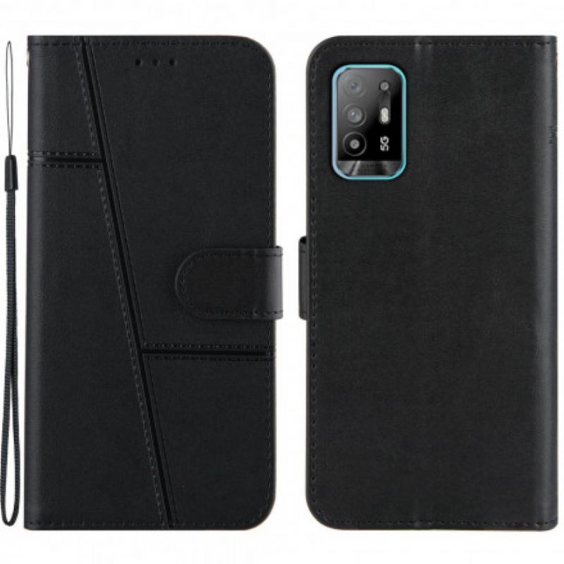 Kožené Puzdro Oppo A94 5G Efekt Remienky Geo Leather