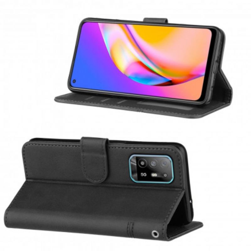 Kožené Puzdro Oppo A94 5G Efekt Remienky Geo Leather