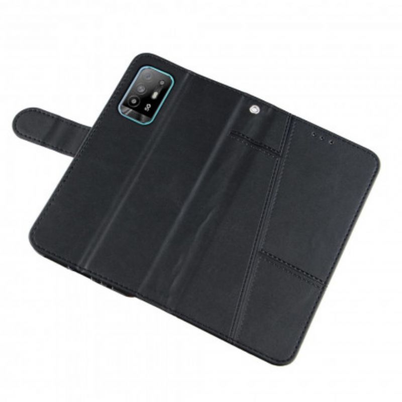 Kožené Puzdro Oppo A94 5G Efekt Remienky Geo Leather